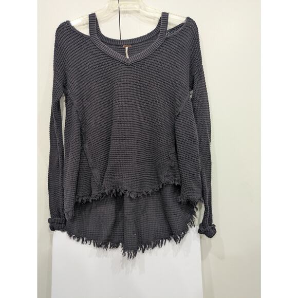 Free People Sweaters - Free People Charcoal Grunge Oversized High Low Sweater Small